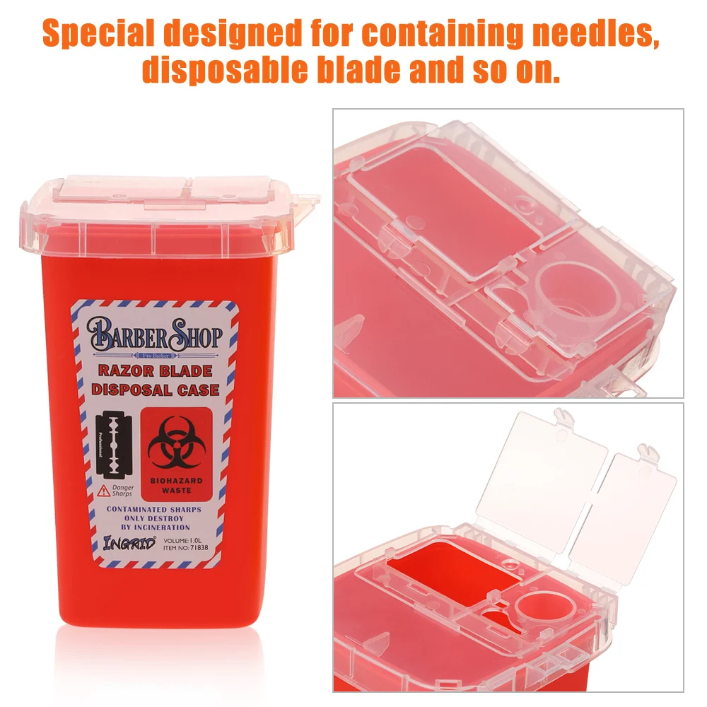 

Portable 1L Sharps Container Medical Needles Bin Biohazard Tattoo Piercing Needles Barber Razor Blade Disposal Collect Box