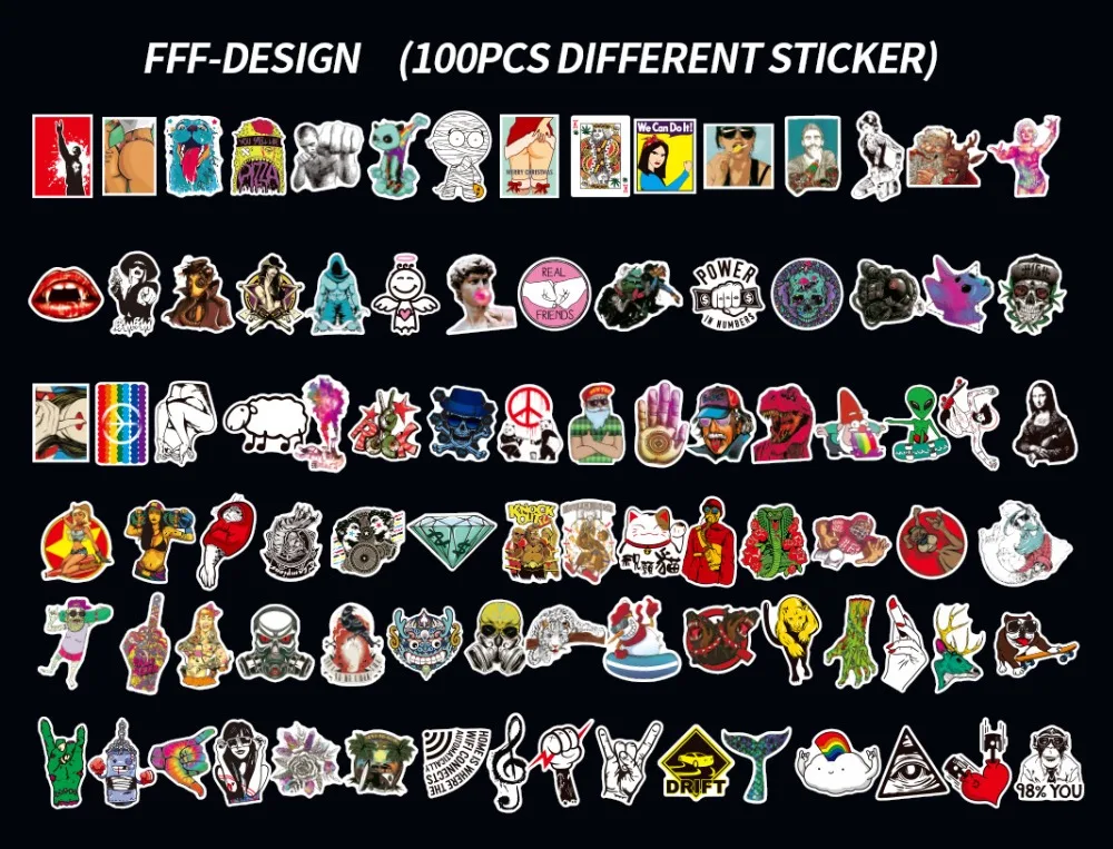 100 graffiti stickers personality trend luggage stickers tide brand laptop guitar decoration waterproof stickers graffiti sticke