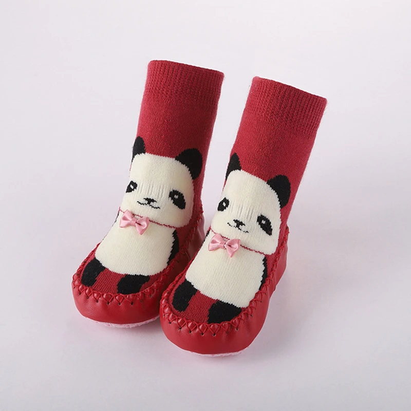 1 пара детские Нескользящие носки тапочки из искусственной кожи с рождественским