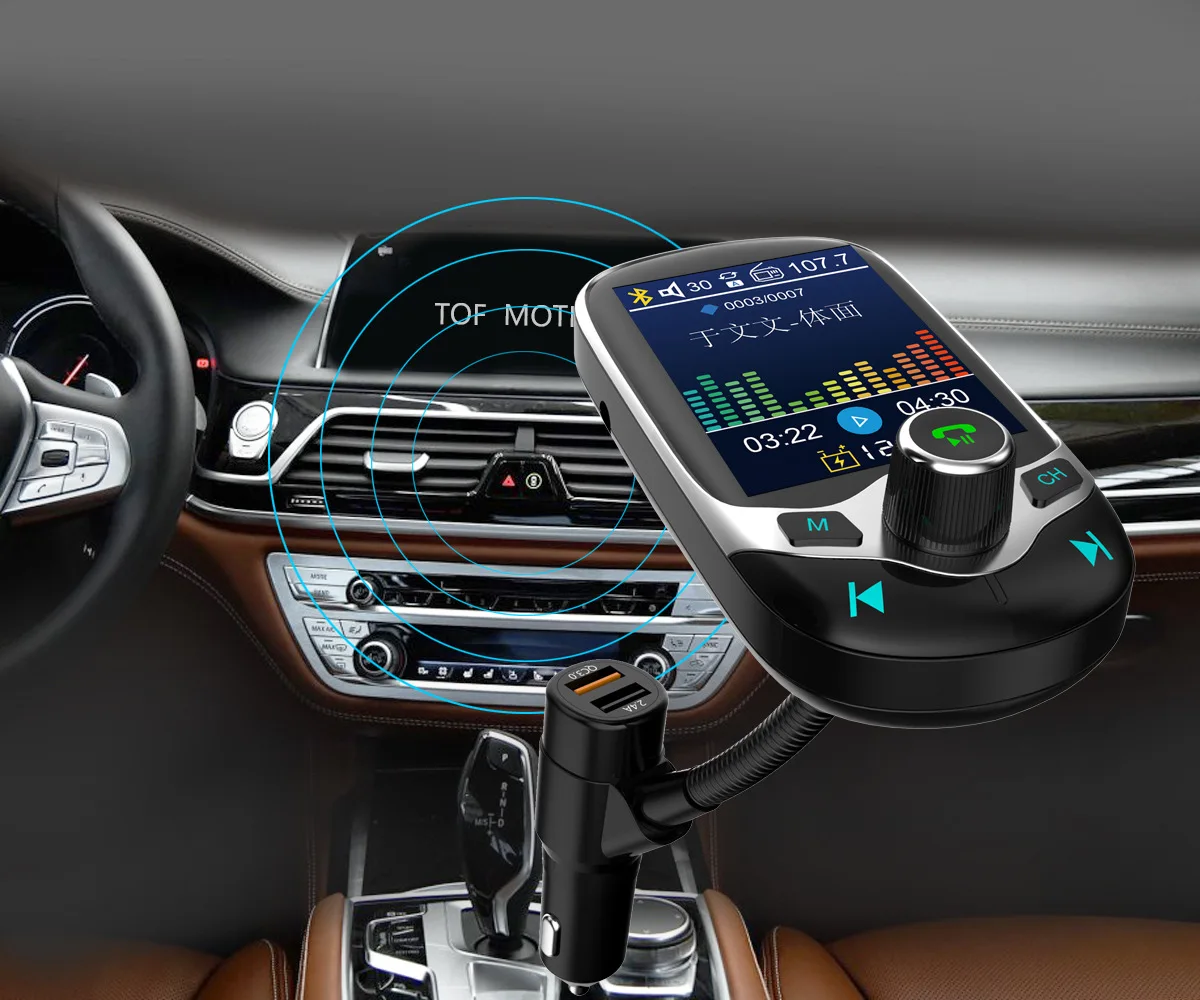 JINSERTA Bluetooth FM модулятор Большой цветной экран Автомобильный MP3-плеер QC3.0 быстрое зарядное устройство 3 порта USB TF воспроизведение музыки