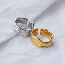 SRCOI индивидуальный сложенный открытие неправильное широкое кольцо Европа ручной работы вогнутая выпуклая неправильная рок открытое широкое кольцо для женщин Новое