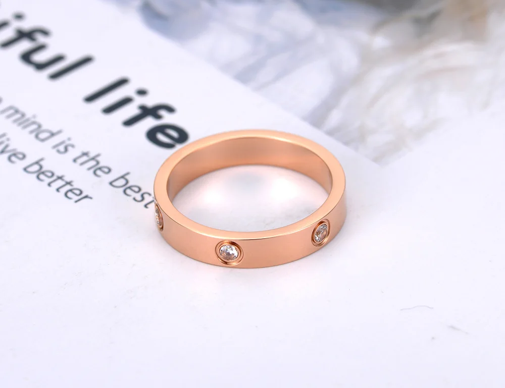 Rose Gold Titanium Ring For Women With Cubic Zirconia Stones_voghion.com