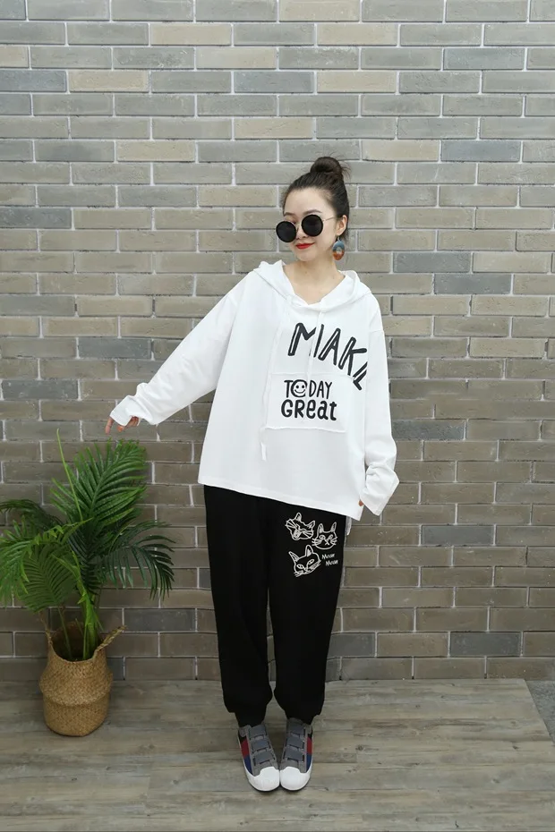 Vefadisa Plus Size Letter Print Women T-shirt 2020 Autumn Hooded Long Sleeve T-shirt Casual Pullover Women T-shirt QYF3716