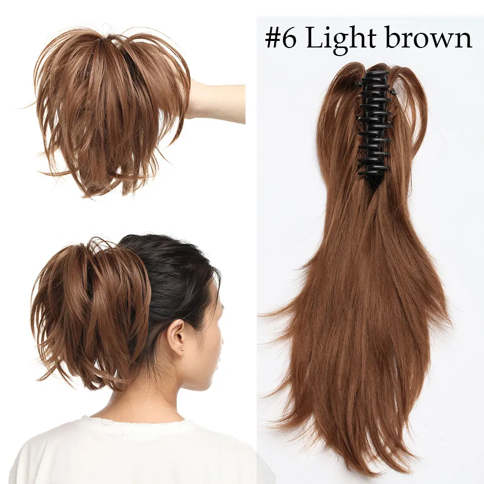 S-noilite, высокотемпературные волоконные шиньоны, длинные волнистые синтетические накладные волосы на заколках, конский хвост для женщин, черный, коричневый - Цвет: light brown