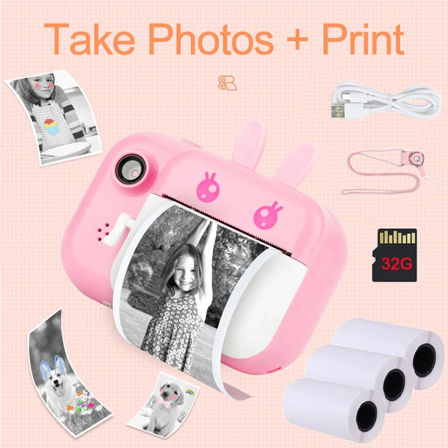 Seelaugh 32GB TF Card Camera Printer With Thermal Photo Paper Camera For Gifts Instant Print Camera Photo Printer For Kids 1080P 1