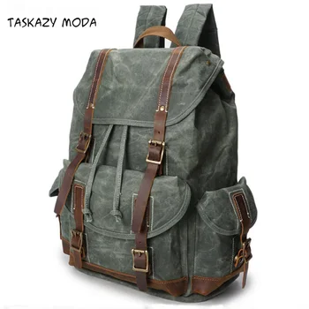 

Unisex Retro Vintage Oil Waxed Canvas Leather Backpack Large Capacity Teenager Traveling Waterproof Daypack Laptop Rucksack 2020