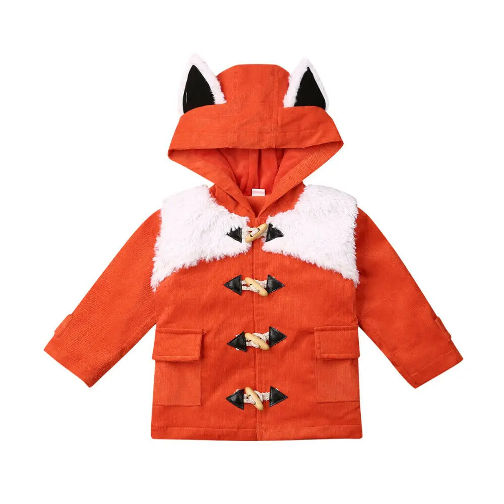 От 1 до 6 лет, пальто с капюшоном и объемным лисьим принтом для маленьких мальчиков и девочек, куртка, верхняя одежда длинная стильная зимняя плотная теплая верхняя одежда для малышей