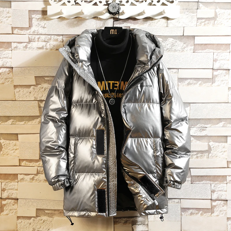 Модная брендовая зимняя мужская пуховая куртка, блестящая повседневная белая пуховая куртка с капюшоном, пальто, толстая парка, верхняя одежда