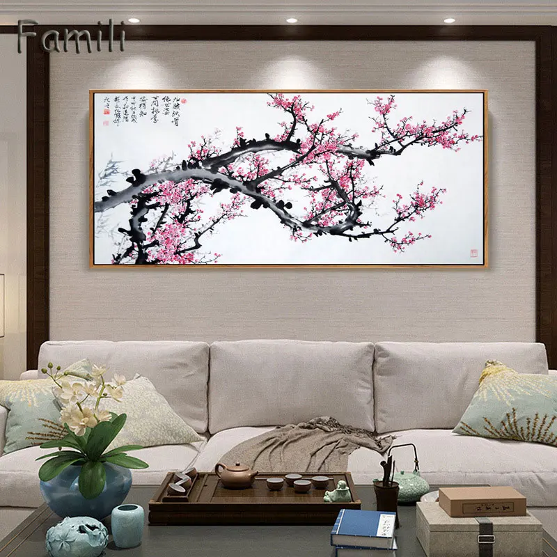 Китайские картины на холсте с изображением пейзажа красный клен и лодка холст картины винтажное украшения для дома на стене искусство для гостиной
