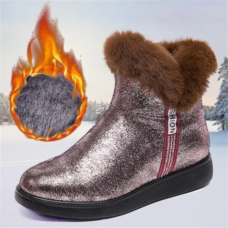 Winter new snow boots women warm thick bottom short boots plus velvet cotton shoes sequins women's shoes ankle boots for women