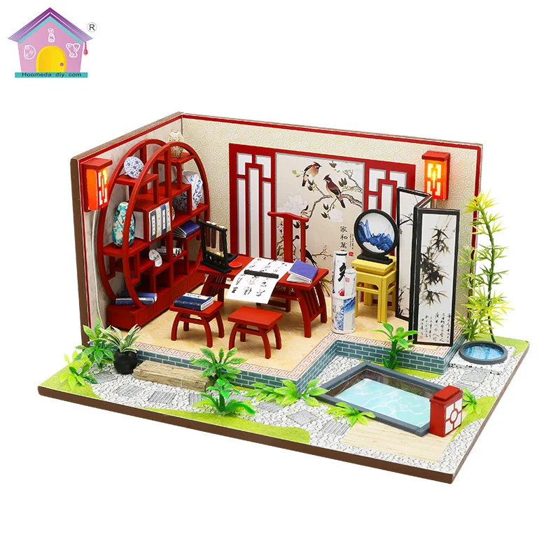  Hoomeda-diy DIY Rag Baby Cabin Creative Chinese-style Architecture 3D Model Sand Table Birthday Gif