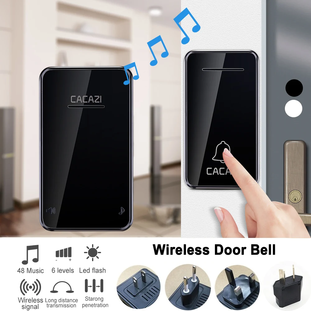 

Self-powered Waterproof Wireless Doorbell No Battery LED Light 200M Home Cordless Bell EU Plug 1 2 Button 1/2 Receiver