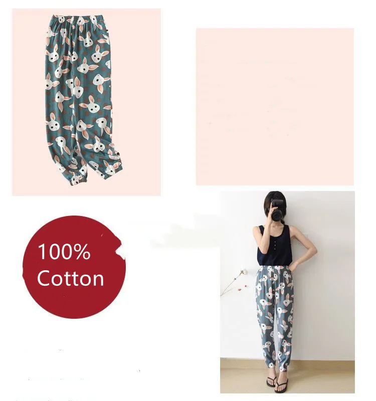 Sleep Bottom Women 100% Cotton Long Pant Home Pajamas Long Pants Big Size Casual Fashion Flower Sleepwear kPaCotAkoWka