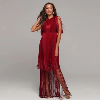 

ADYCE 2020 Newest Summer Sleeveless Bandage Dress Women Celebrity Wine Red Tassel Sexy Night Out Party Dress Women Vestidos
