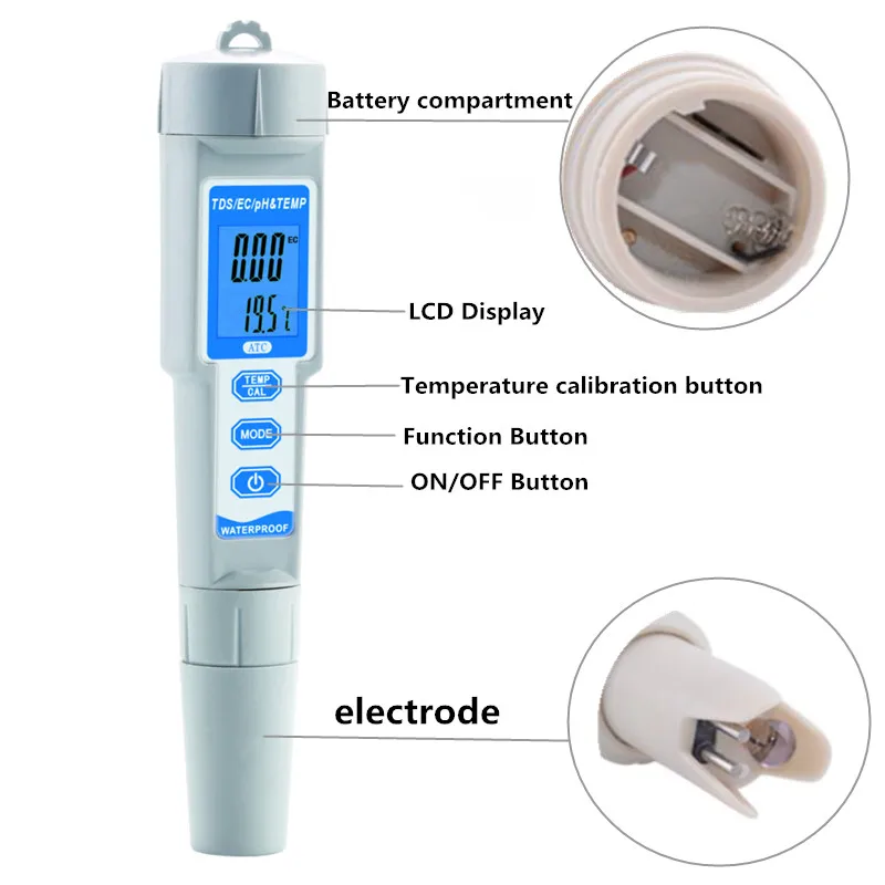 Water Tester PH Meter Water Quality Detector Conductivity Monitor Tester 4 in 1 TDS/PH/EC/Temperature Meter PH-3508 with Backlight Waterproof Digital Water Quality Monitor Tester 48% off