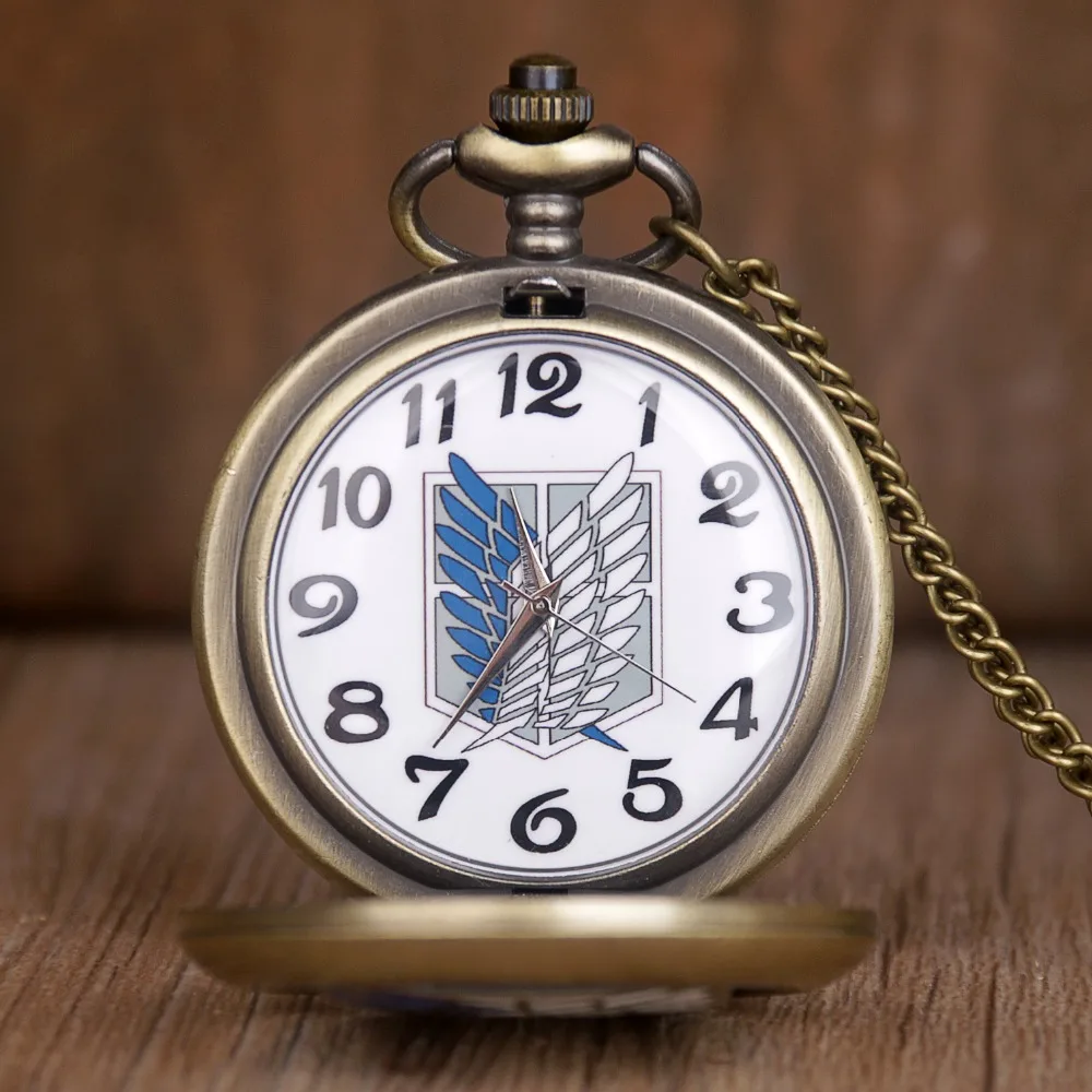 High Quality Retro Bronze Pocket Watch Attack on Titan Wings of Liberty Clamshell Design Quartz Pocket Watch Gift for Men Women