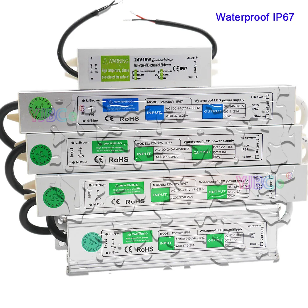Водонепроницаемый светодиодный трансформатор IP67 постоянный ток 12 В/24 В 10 Вт 15 20 25