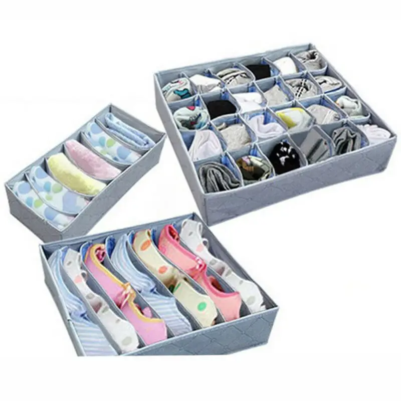 3 Pcs Clothes Bra Panties Underwear Socks Storage Boxes Multi-Divider Compartments Drawer Organiser