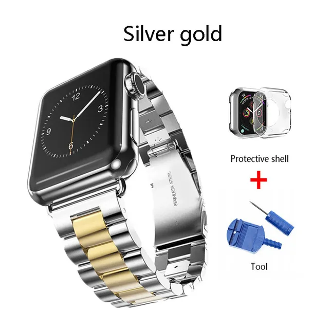Stainless Steel Strap For Apple watch band 40mm 44mm 5 4 3 watch strap 38mm 42mm Bracelet Sport Metal WatchBand for iWatch 3 2 1 Silver gold Tool