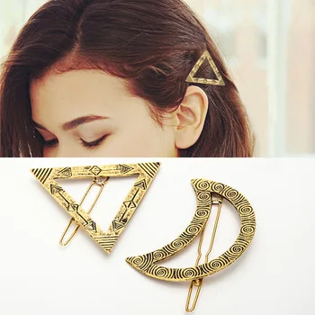 

200pcs/lot DIY Simple Multi Alloy Geometric Triangular Moon Hair Clips Retro Hairpin Hair Styling Tools Accessories HA1429