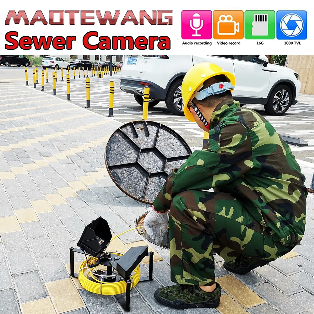 MAOTEWANG Sewer Pipe Inspection Camera with 16GB DVR Sewer Drain Industrial Endoscope IP68 4.3inch IPS 17MM Camera 30M 4 3inch pipeline drain video inspection camera system for piprline drain cleaner 8500ma battery with 6 led night vision