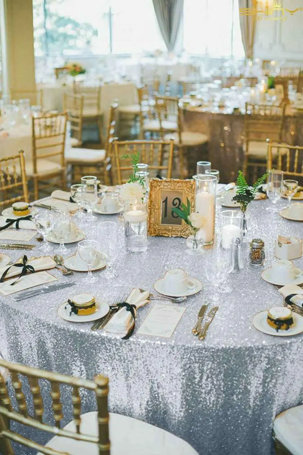  Sequin Tablecloth Round Silver Table Cloth 120 Shiny Sparkle Cloths for Wedding Party Christmas Bir