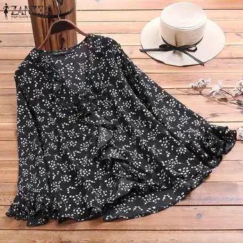 

ZANZEA Women's Blouse 2020 Spring Bohemian Shirt Long Sleeve V Neck Ruffled Floral Printed Shirts Vintage Tunic Tops Plus Size