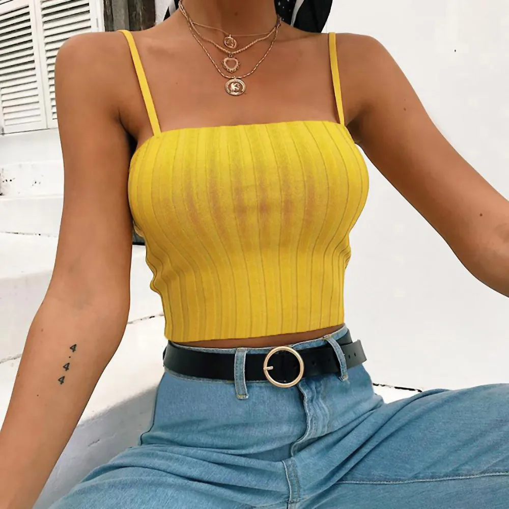 

Womens 2019 Summer Sexy Camisole Tanks Slim Solid Vest Off Shoulder Halter T-Shirt Camis m807