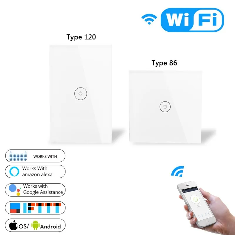 ZUCZUG US/EU Regulations Smart Switch 1/2/3 Gang WIFI Remotely Light Control Wall Switch For Alexa Goole Voice Control Switch