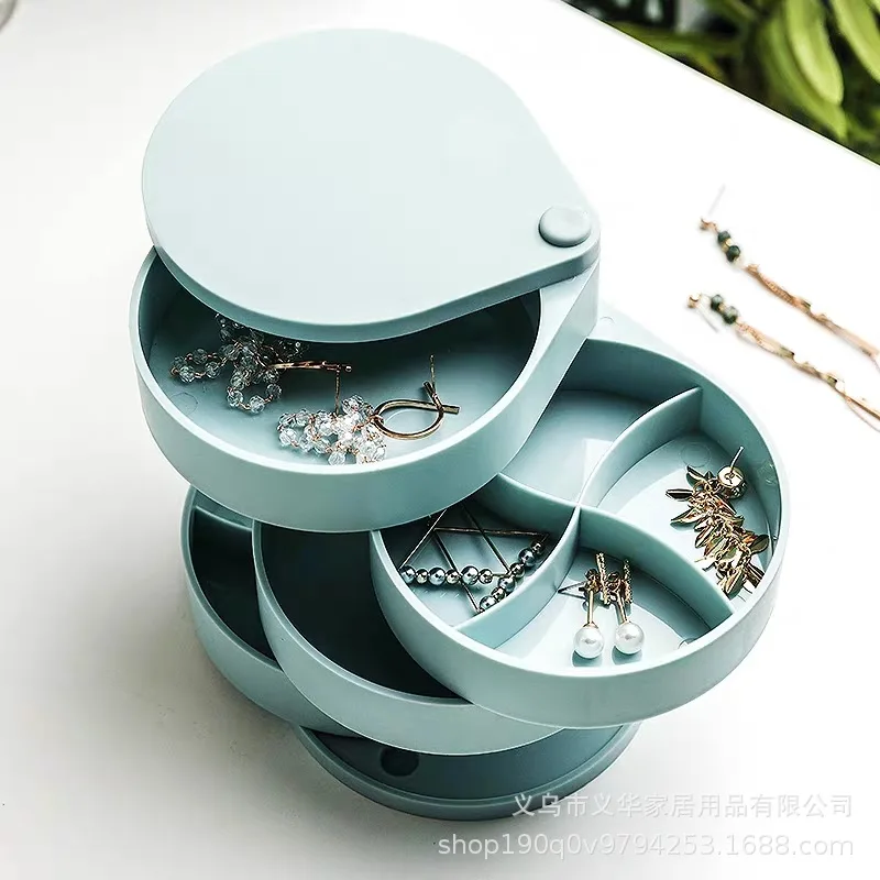 Creative 4 Layers Rotatable Jewelry Storage Boxs Makeup Container Case Earring Necklace Simple Girl Plate Jewelry Organizer