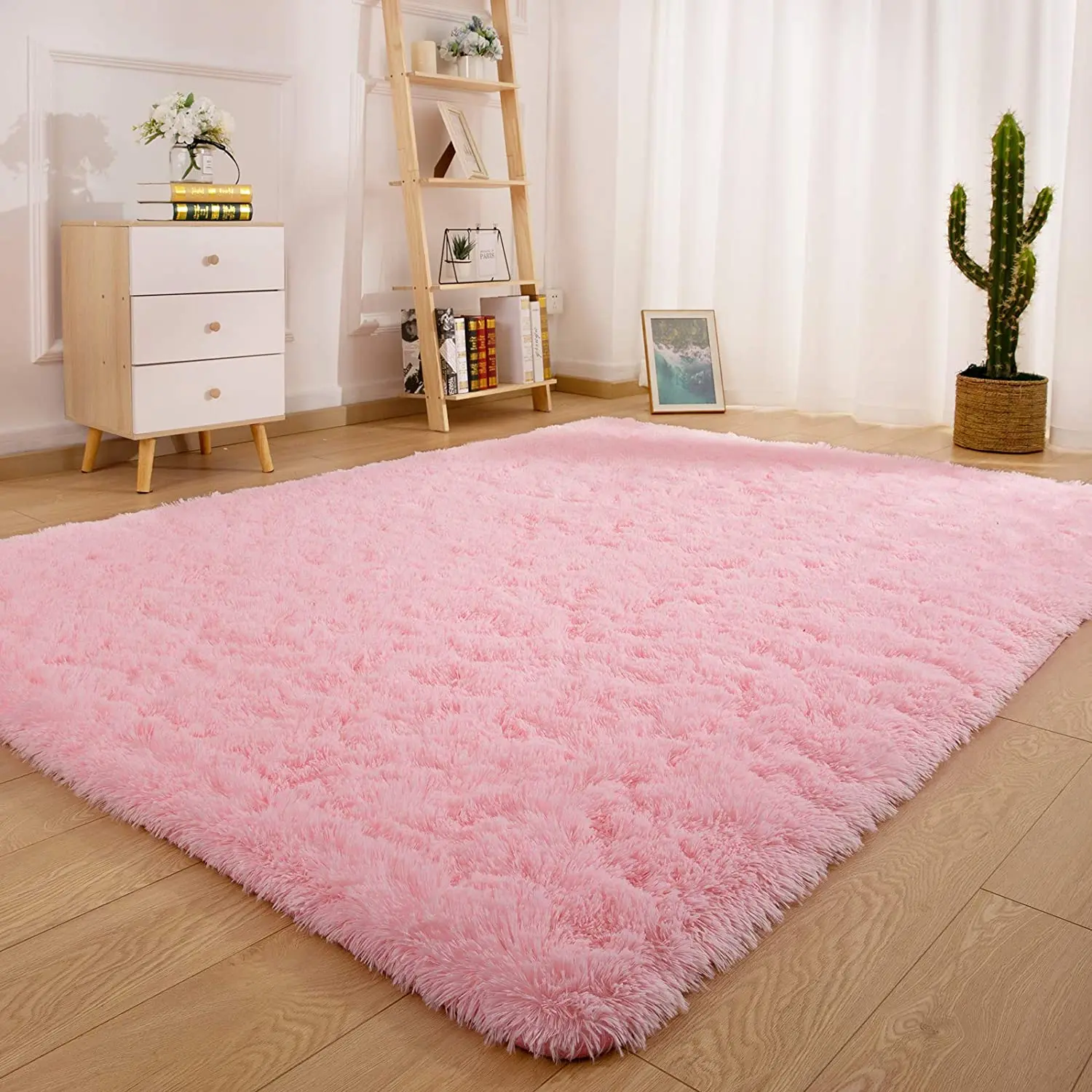 Alfombra grande rosa para dormitorio de niñas, tapete suave peludo