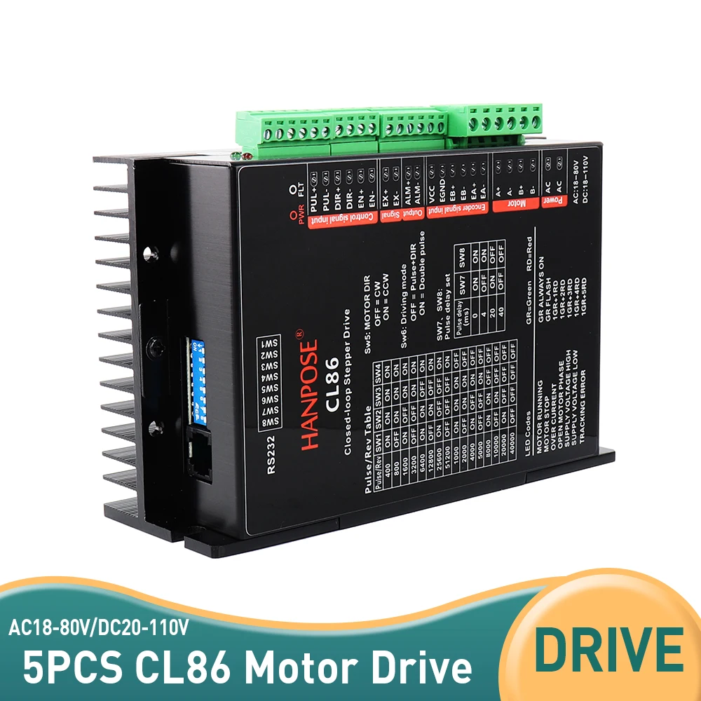 

5PCS For NEMA34 CNC Controller Hybrid Servo Motor CL86 Closed Loop Step Servo Driver AC18-80V DC20-110V For CNC Milling Machine