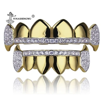 

Men's Hip Hop Teeth Grillz Fang Top Bottom teeth Grillz Set Hollow Teeth Grillz Rapper Jewelry Gold Black Rose Color
