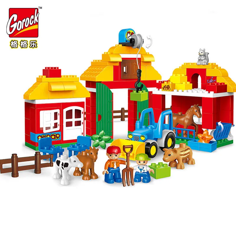 

Legoingly 123PCS Happy Farm Big Size Building Blocks Sets Happy Zoo With Animals Kids City Duplo Bricks Toys for Children Gifts