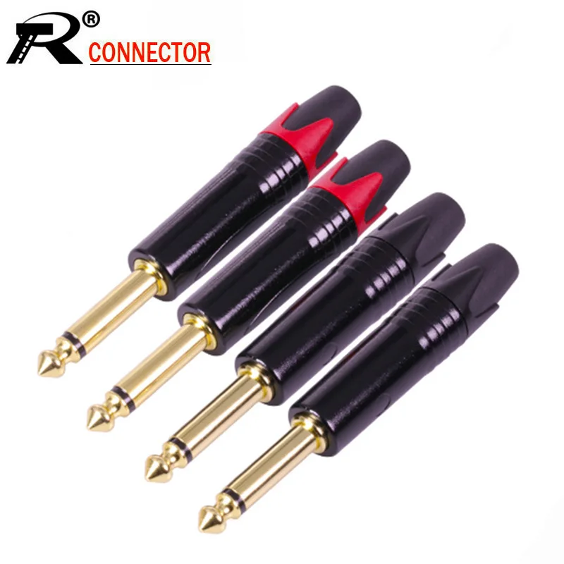 

100pcs/pcs 6.35mm Mono Plug Wire Connector Gold Plated 1/4 Mono Plug Zinc Alloy Black Tube 6.3mm Plug 6.35mm Connector