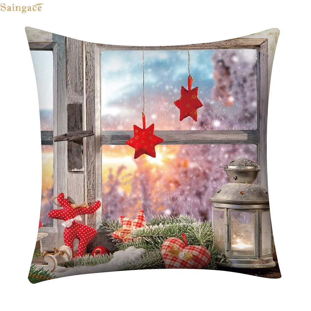 Singace Christmas Cushion Cover Polyester Sofa Car Cushion Cover Home Decor Christmas Pillow Case Car Decor 1021