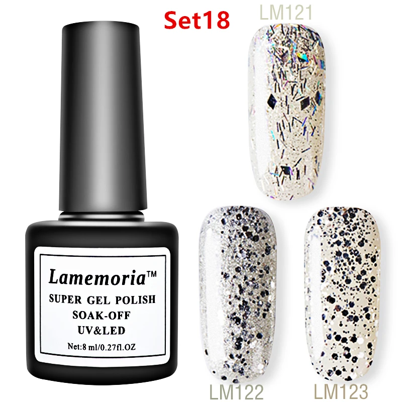 Set18 Lamemoria Гель-лак для ногтей гибридные лаки для ногтей полуперманентный гель uv Vernis цвет все для маникюра гель лак основа праймер - Цвет: Set18
