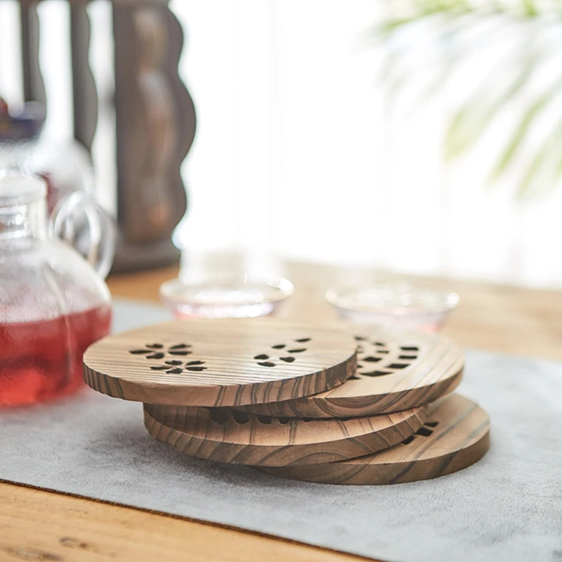Набор из 4 предметов креативные деревянные подставки для кружек круглый рабочий
