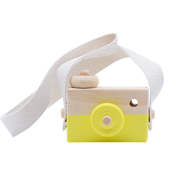 Let's Make 1pc Wooden Baby Toys Fashion Camera Pendant Montessori Toys For Children Wooden DIY Presents Nursing Gift Baby Block yellow camera
