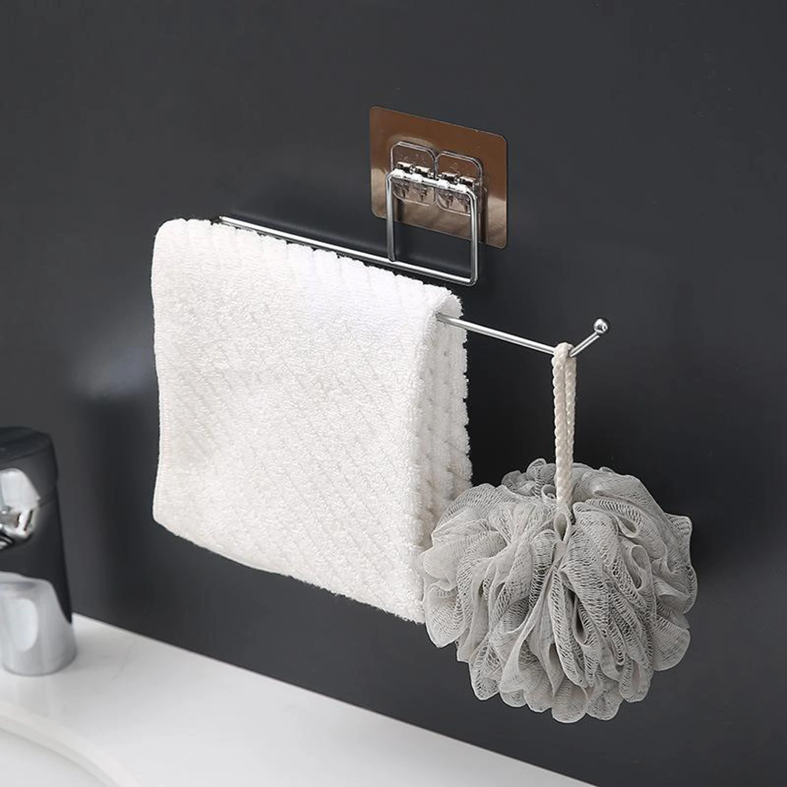 Toilet Paper Towel Holder Rustproof Self Adhesive Wall Mount Under Cabinet