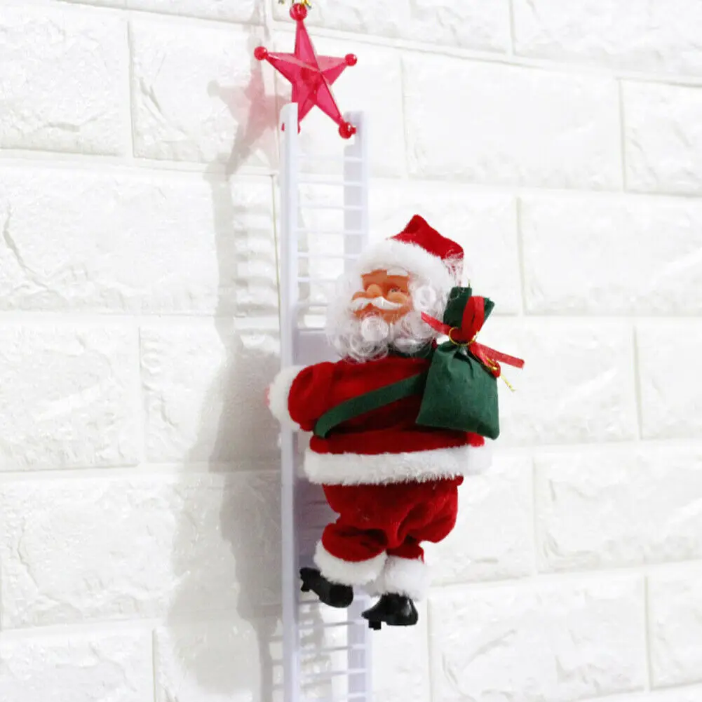 New Electric Santa Claus Climbing Ladder Christmas Music Figurine Party Decoration