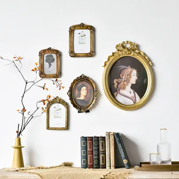 

Vintage Resin Photo Frame Carved Gold Photo Frames for Baby Picture Holder Ornament Wedding Classic Home Decoration