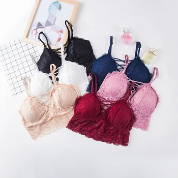 

Cross Lace Vest Beauty Back Strapless Sexy Anti-Exposure Wrapped Gather Camisoles Women Soft Seamless Bralette Tank Tops