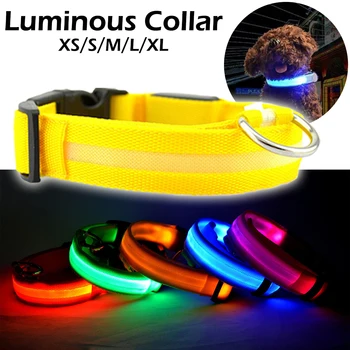 

Pet Dog Collar Nylon LED Glowing Pet Dog Collar Luminous Adjustable Collar for Small Dog Cat Puppy LED Light Night Safety