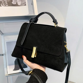 

Suede Leather Black Crossbody Bag for Women 2020 Fashion Sac A Main Female Shoulder Bag Female Handbags and Purses with Scarves