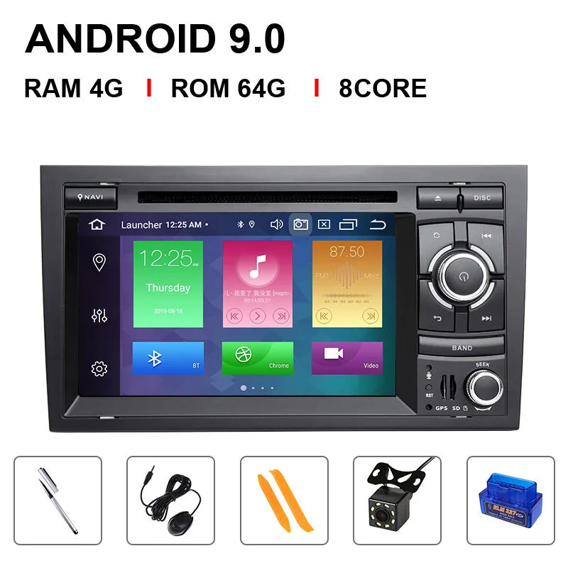 2 Din Автомобильный мультимедийный плеер gps Android 9 DVD Automotivo для Audi A4 B8 B6 B7 S4 B7 B6 RS4 B7 SEAT Exeo quad core ram 4G Carplay - Цвет: 8 Core 64ROM OBD Cam