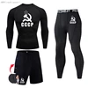 CCCP Mens Tracksuit Set Winter Thermal underwear shirt Compression sportswear 4XL Workout set Quick dry Running base layer Set 1