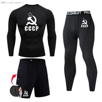 CCCP Mens Tracksuit Set Winter Thermal underwear shirt Compression sportswear 4XL Workout set Quick dry Running base layer Set 1