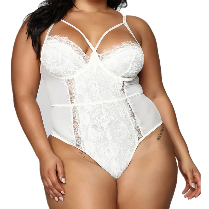 Comeonlover, кружевной комбинезон, сшитый, размера плюс, Женское боди, Mujer, с вырезами, прозрачный, Цветочный, сексуальный, без рукавов, RI80875 - Цвет: white bodysuit