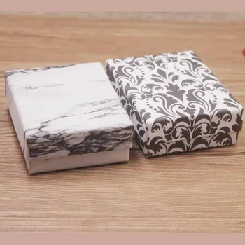 

New necklace set box 6pc Cardboard jewelry set package box marbling design gift box set ring earring display box retangular box